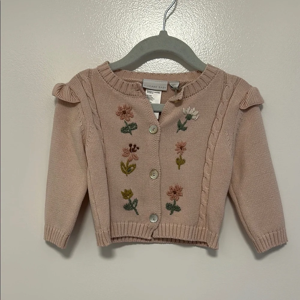 Cream Cropped Sweater with Floral Embroidery and Puffed Shoulders - Picture 1 of 7